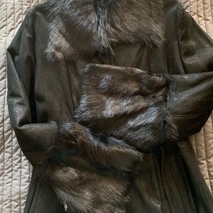 Fur & Metallic Hide 3/4 Length Coat (NWT, Size L)